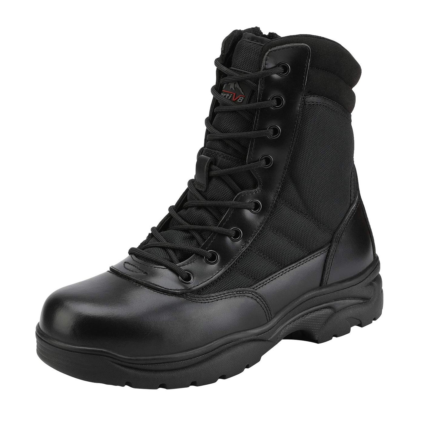 NORTIV 8 Men's Military Tactical Work Boots Side Zipper Leather Motorcycle Combat Boots Trooper,Size 8.5,Black,TROOPER